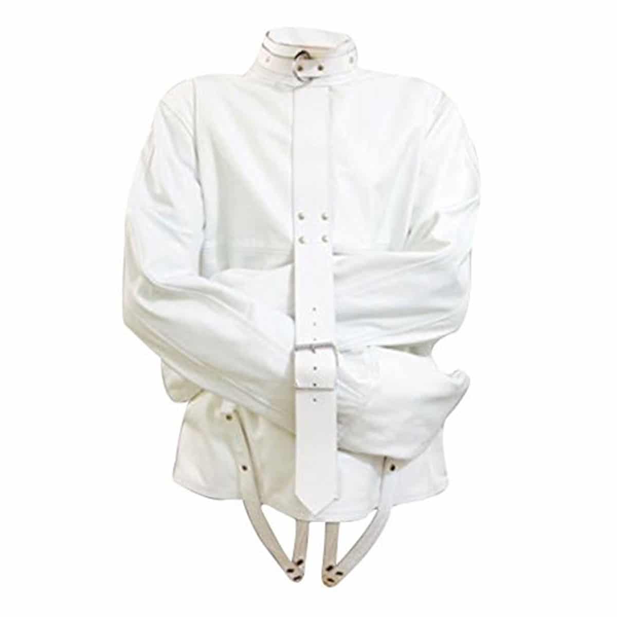 Mens Strait Jacket White Leather Bondage Fetish With Choice Of Lining - SJ - WHT