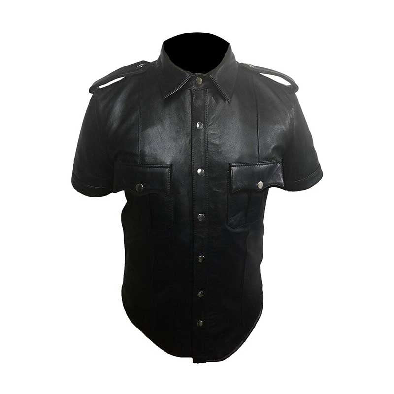 Mens Black Leather Sheep Lamb Police Uniform Style Shirt - (PSHS-BLK)