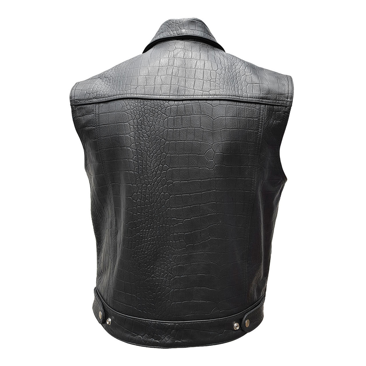 Mens Black Crocodile Leather Motorcycle Biker Style Vest Waistcoat - B13