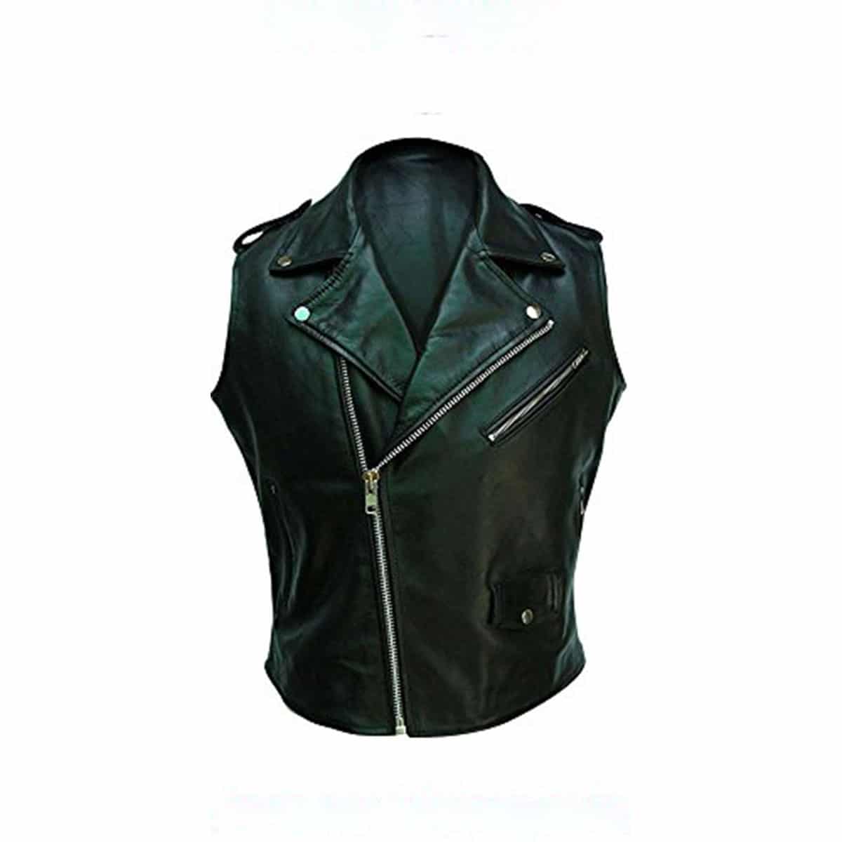 Women Leather Black Brando Sleeveless Bikers Style Waistcoat Jacket - BRANDO-HS