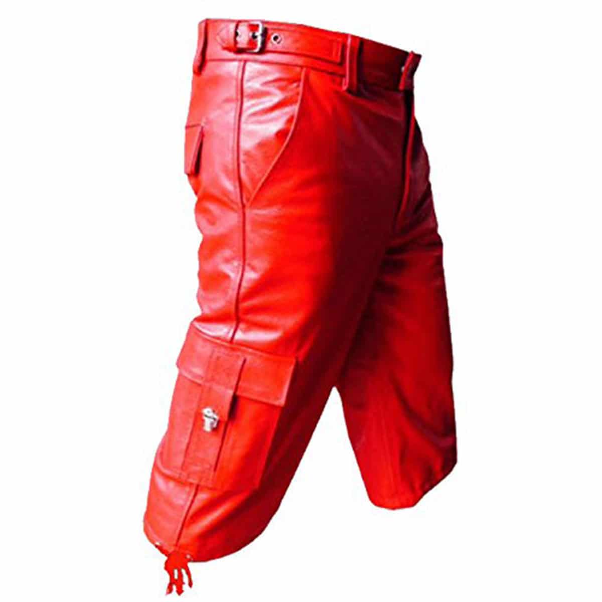 MENS COMBAT CARGO SHORTS GENUINE RED LEATHER - CARGO1 - RED
