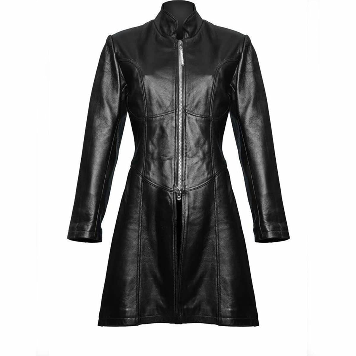 Ladies Black Leather Steampunk Style Trench Coat Garment Bust 38 ladies-black-leather-steampunk-style-trench-coat-garment-bust-38
