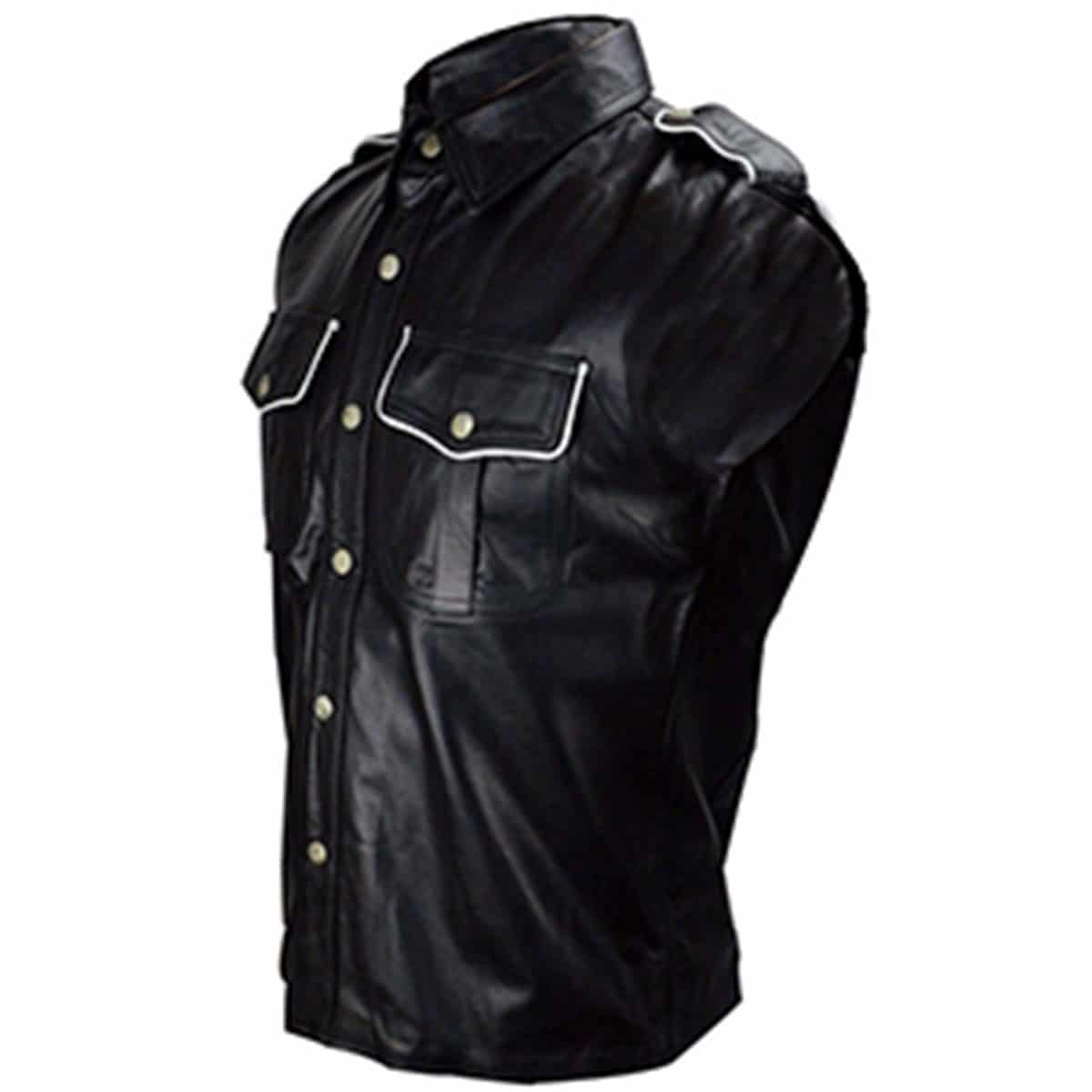 Mens Police Uniform Style Shirt Leather Black Sheep Lamb -  PS-SL