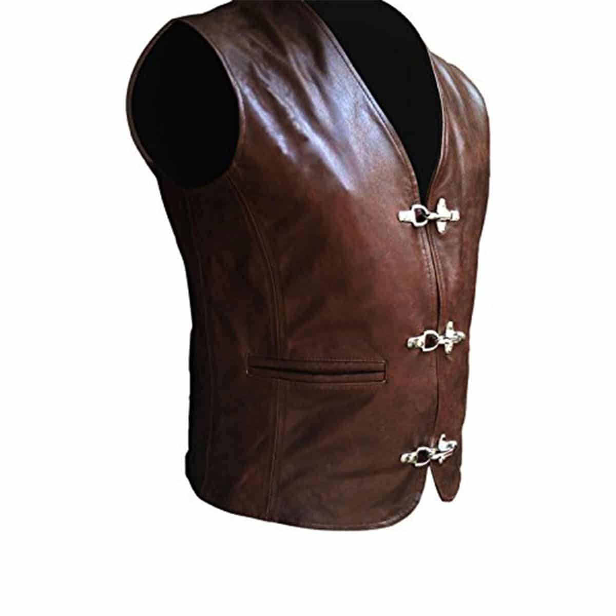 Mens Bikers Vest Genuine Cow Leather Brown Waistcoat with Chrome Hooks - CH-BRW