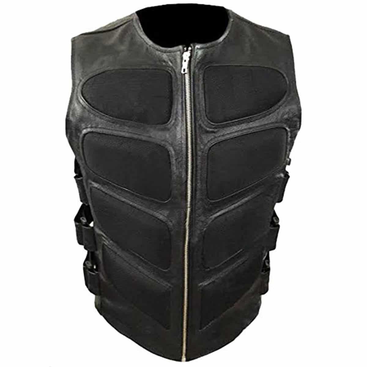 Mens Bikers Waistcoat Stylish SWAT Style Black Leather Vest - SWAT2