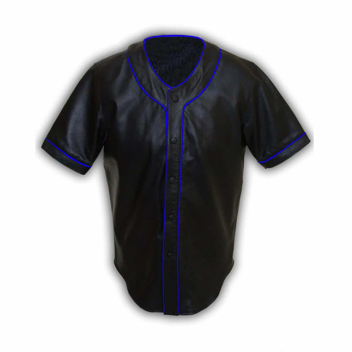 Mens Base Ball Jersey Style Shirt Soft Sheep Black Leather - BBS1