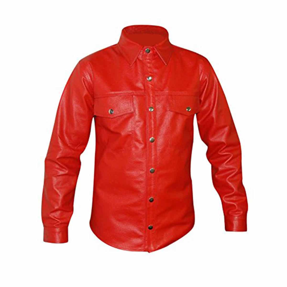 Mens Police Uniform Style Shirt Genuine Sheep or Cow Leather - (PSF-RED)