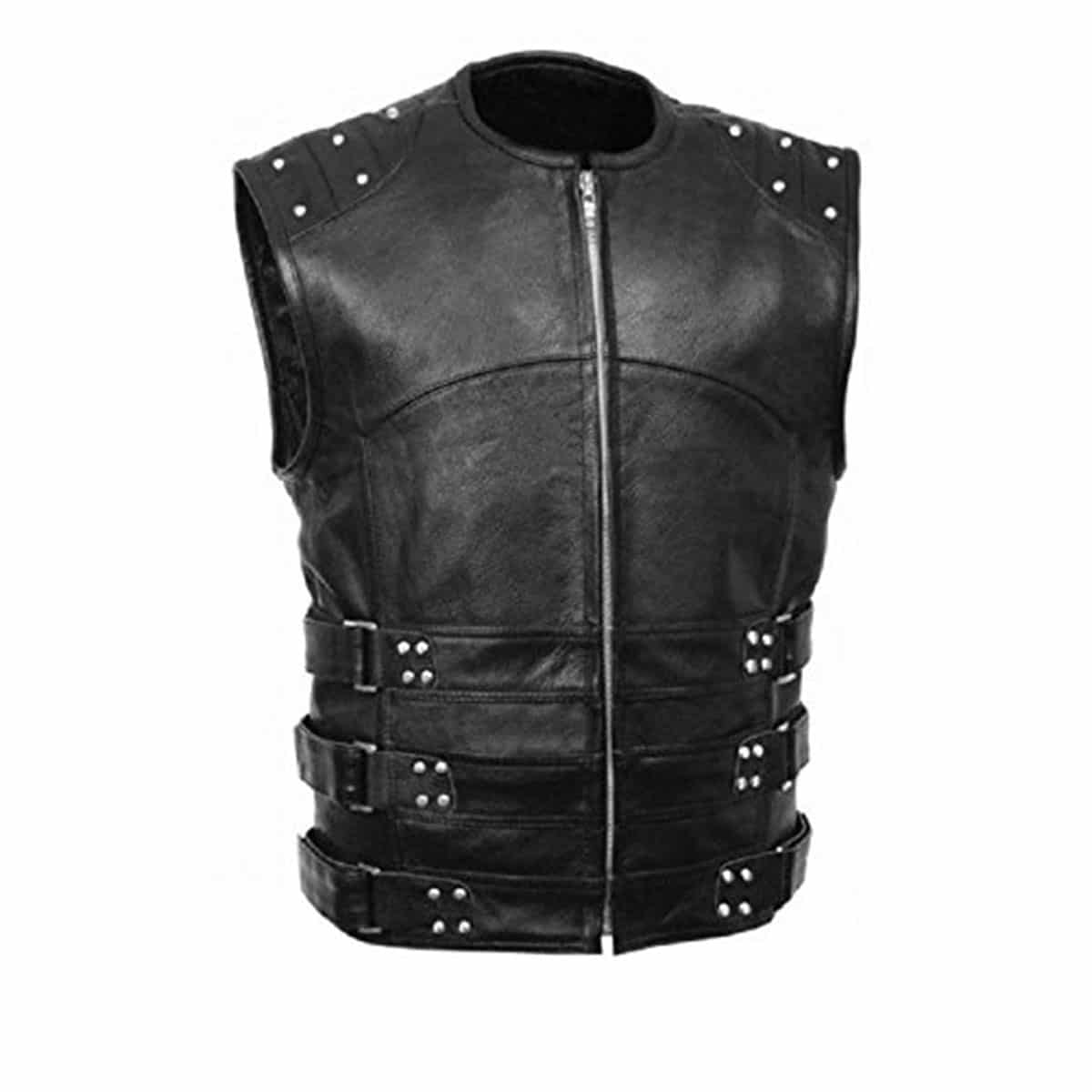 Mens Bikers Waistcoat SWAT Style Genuine Black Leather Vest - B8-BLK