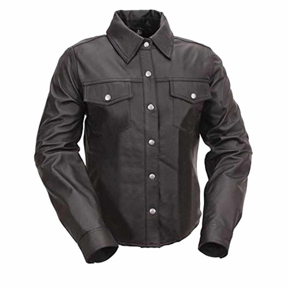 Mens Genuine Sheep Or Cow Black Leather Police Uniform Style Shirt - (PSF-BLK)