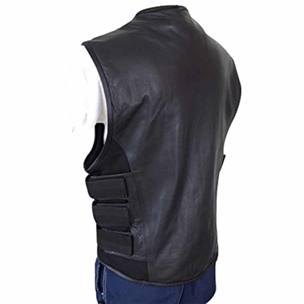 Mens Bikers Waistcoat SWAT Style Black Leather Vest  -  SWAT1