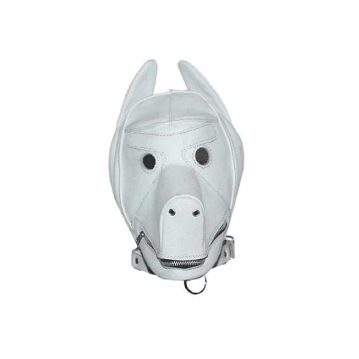 Unisex Leather Dog Puppy Bondage White Hood Mask And Mouth Gag - D1-WHT