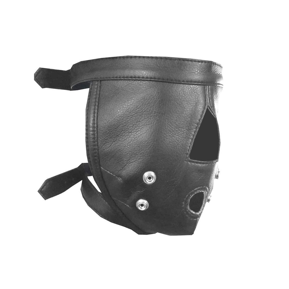 Unisex Black Leather Padded Mask Hood Blindfold Gag Bondage -  HD1