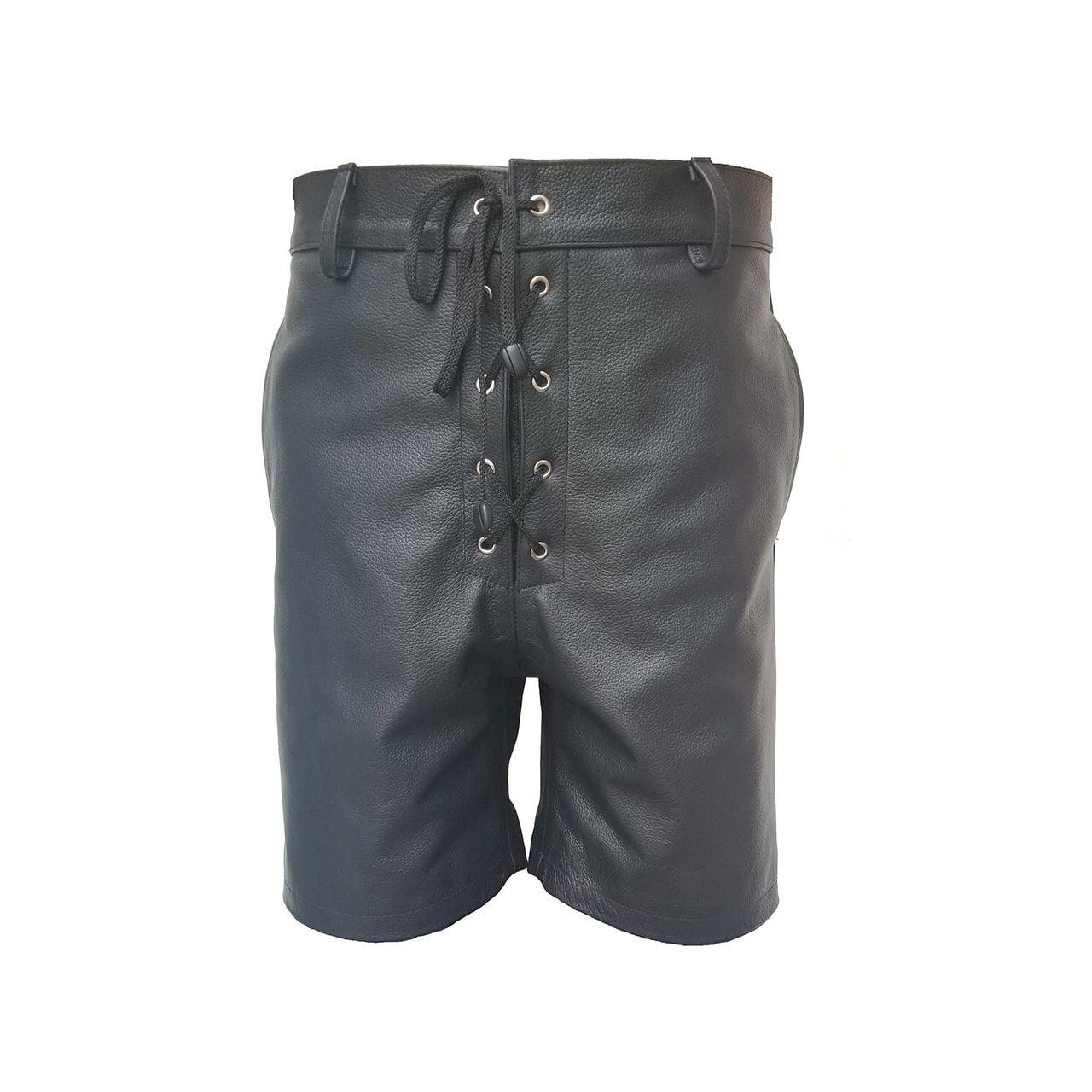 Mens Black Leather Shorts with Lacing Front Closure - (SHORTS2)