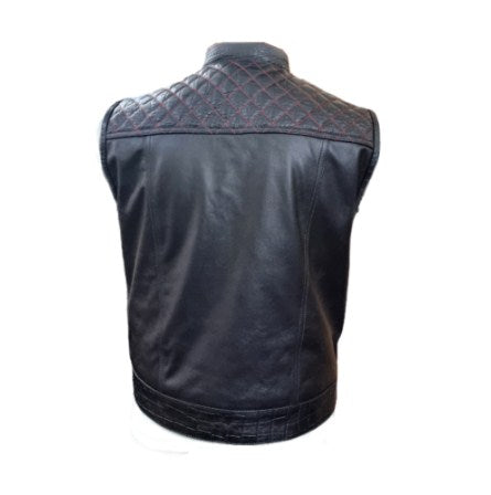 Mens Black Crocodile Print Leather Quilted Bikers Style Vest Waistcoat - B30