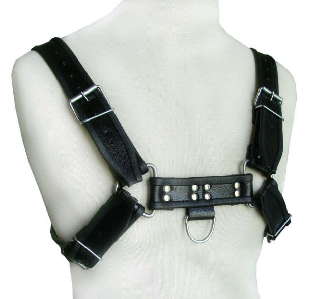 Men's Leather Bulldog H-HARNESS with adjustable straps in fetish Colors - H6