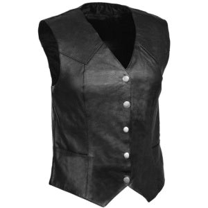 Ladies Black Leather Vest V-Shaped Neck Waistcoat - W8