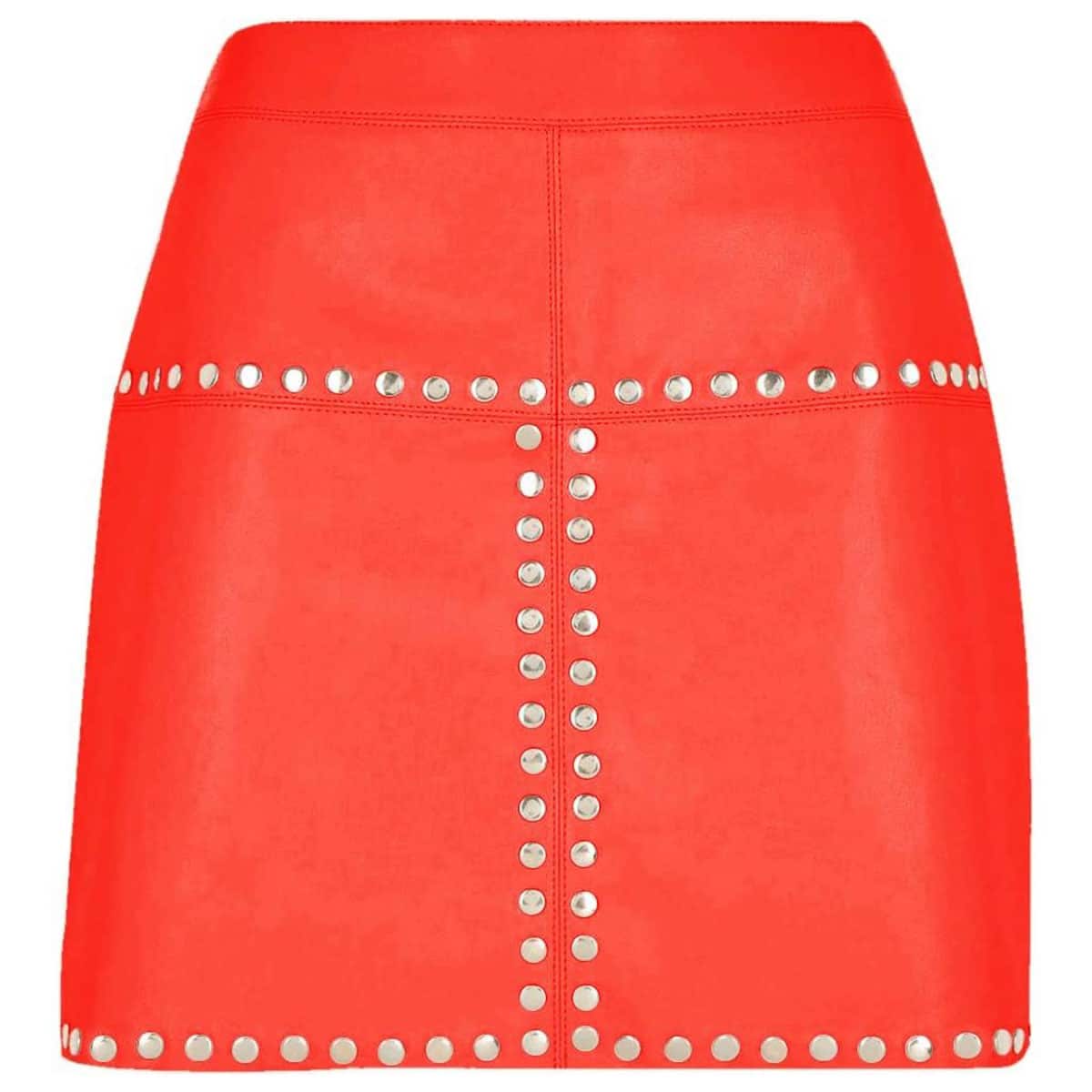 Women Cow Leather Red Mini Skirt - SK1-RED