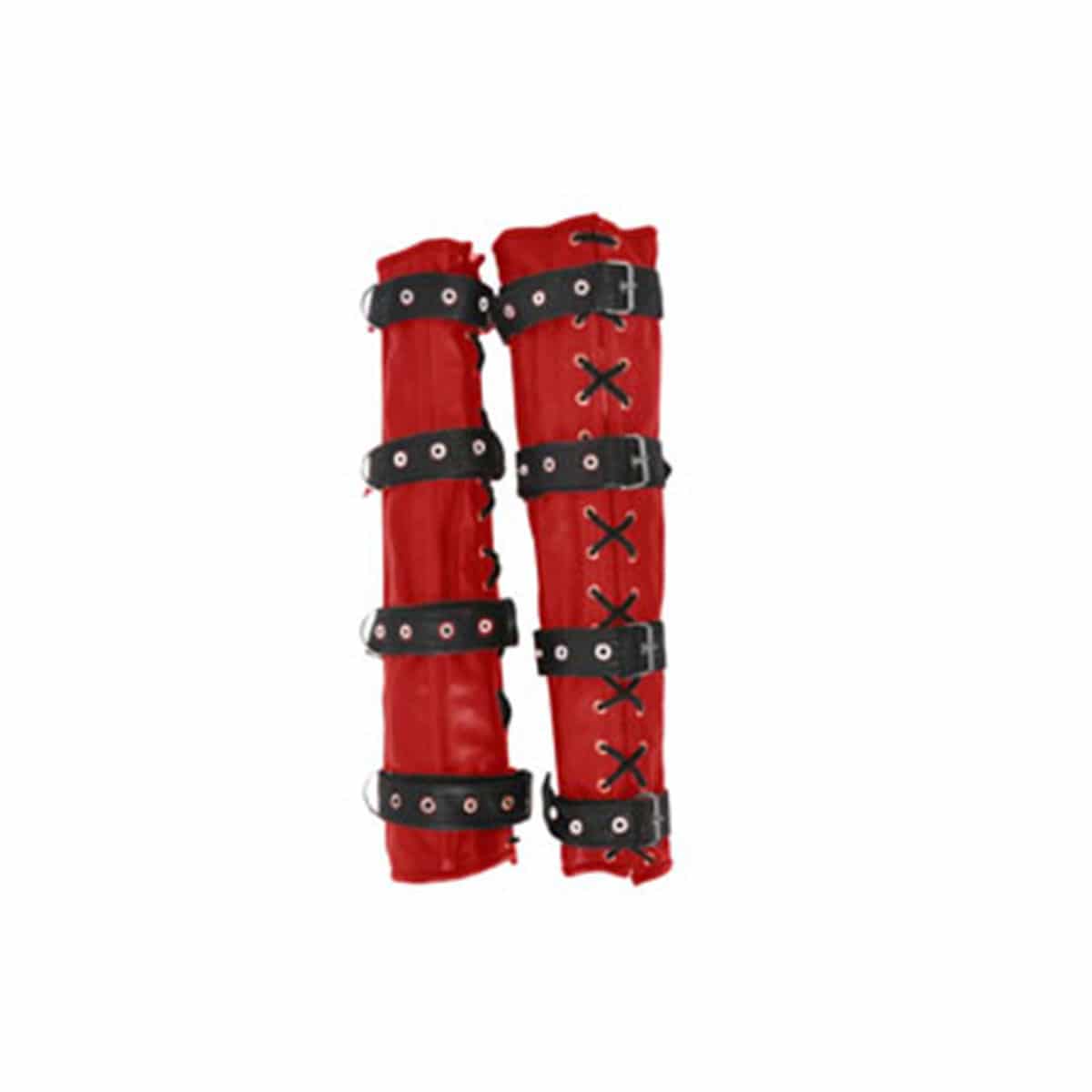 Unisex Leather Arm and Leg Binder Bondage Red & Black Set - ABLB-RED