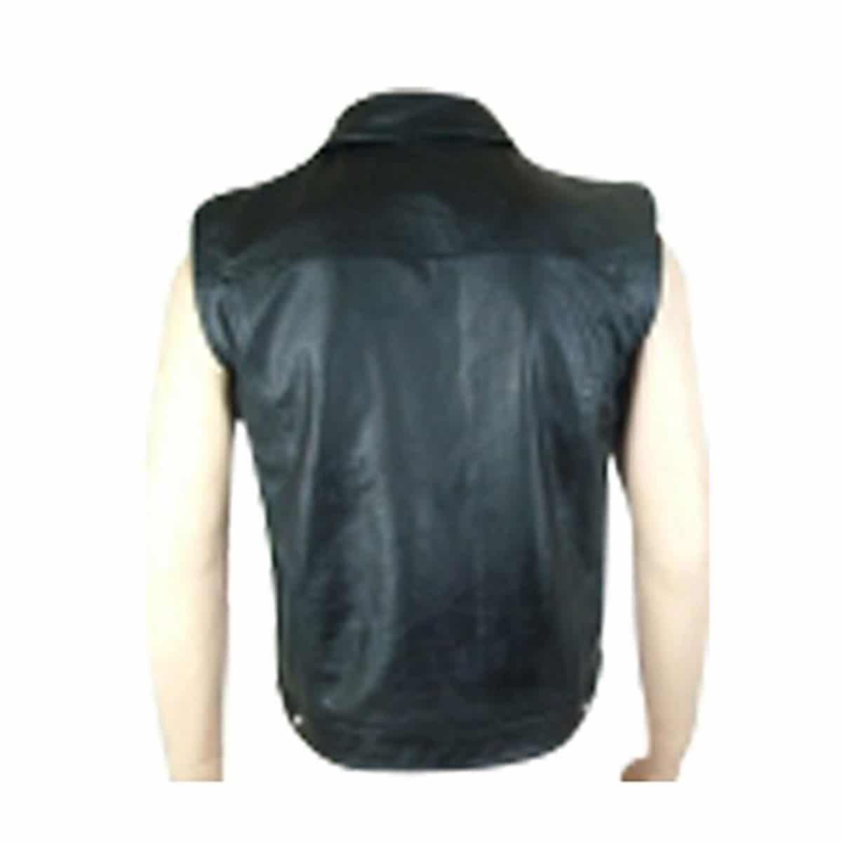 Mens Sleeveless Shirt Soft Sheep Black Leather T-Shirt - TS-S