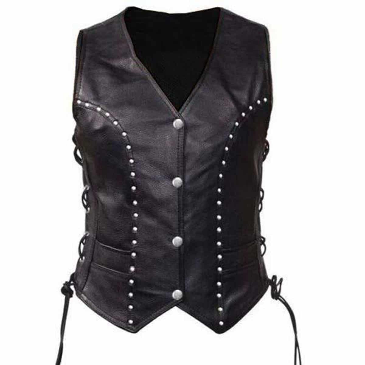Women Bikers Waistcoat Black Leather Vest - W10-BLK