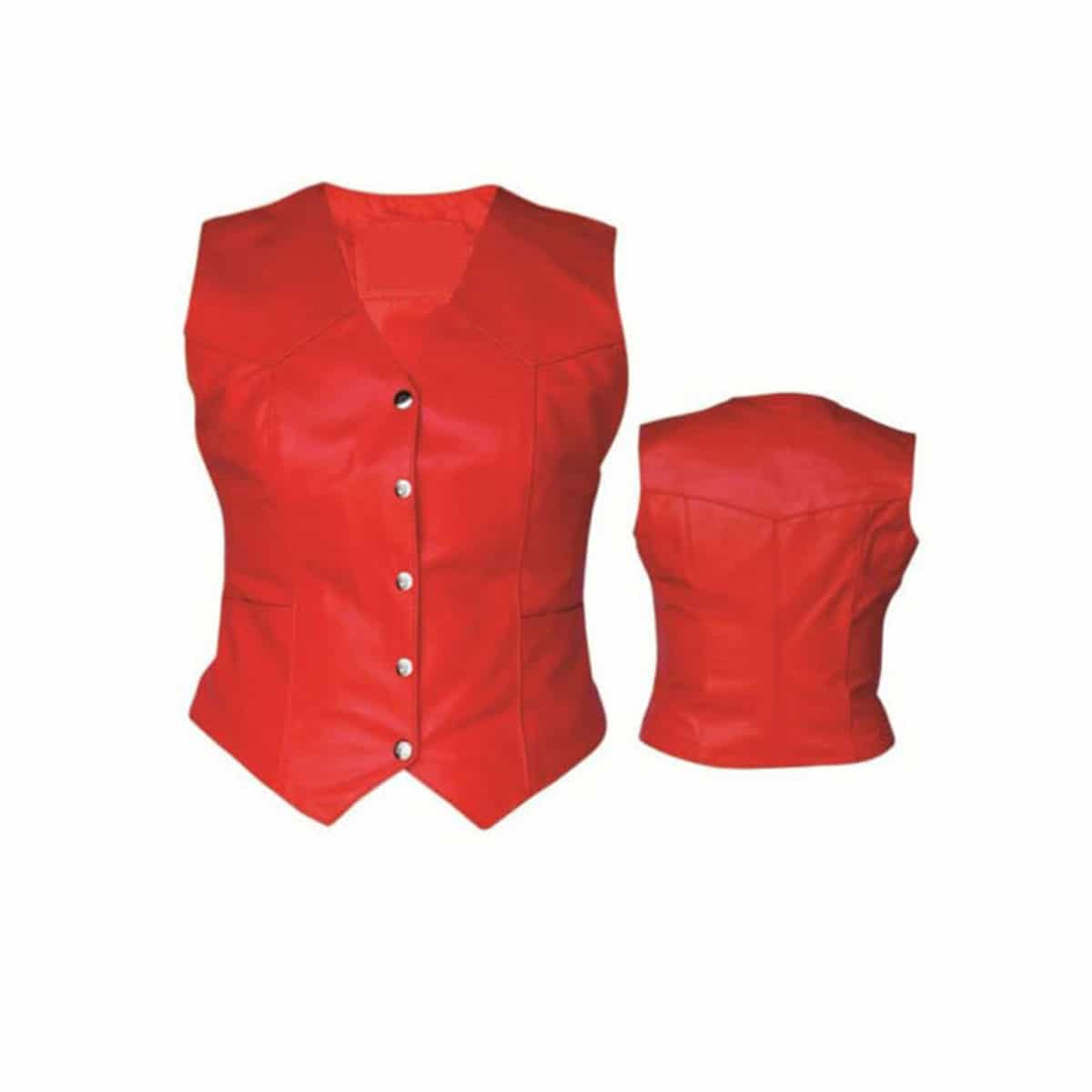 Womens Bikers Waistcoat Red Genuine Sheep Leather Vest - W8-RED