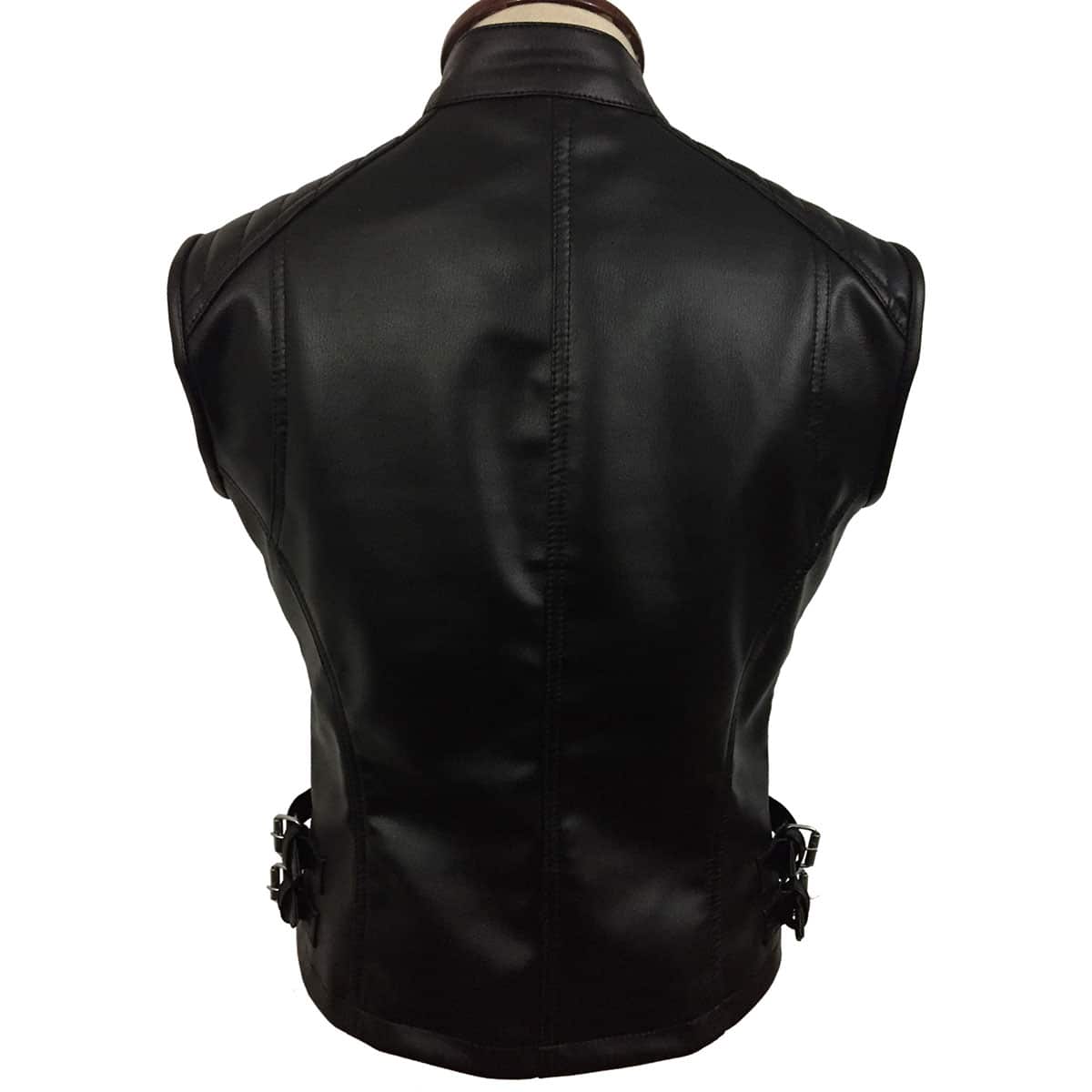 Womens Black Sheep Lamb Leather Bikers Waistcoat Vest - W12