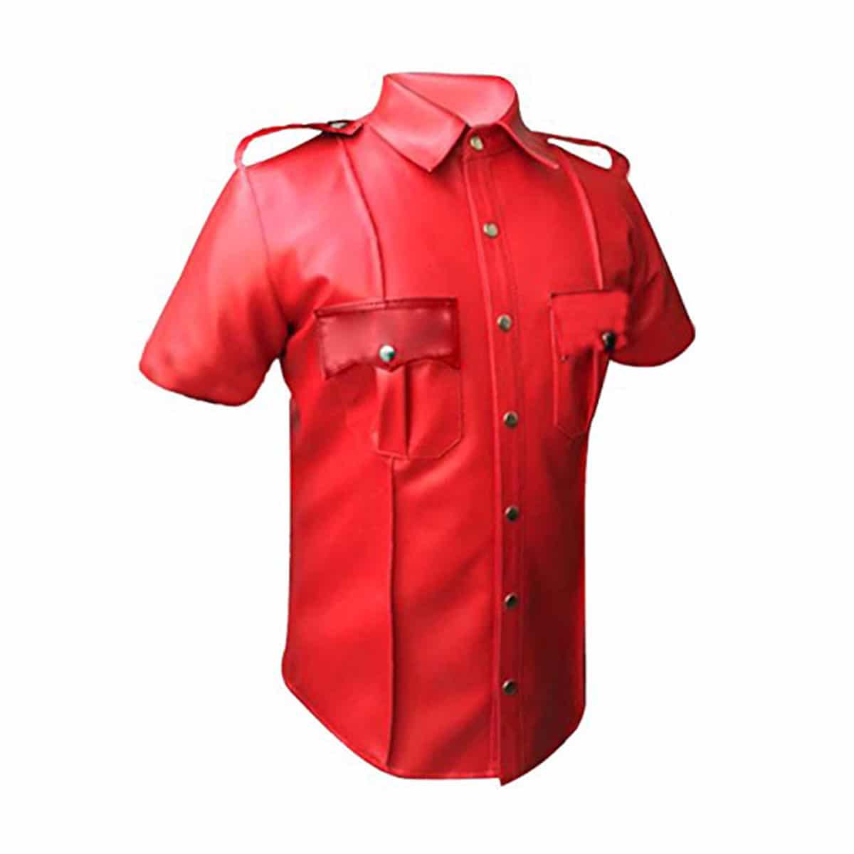 Mens Cow or Sheep Red Leather Police Uniform Style Shirt - (PSHS-RED)