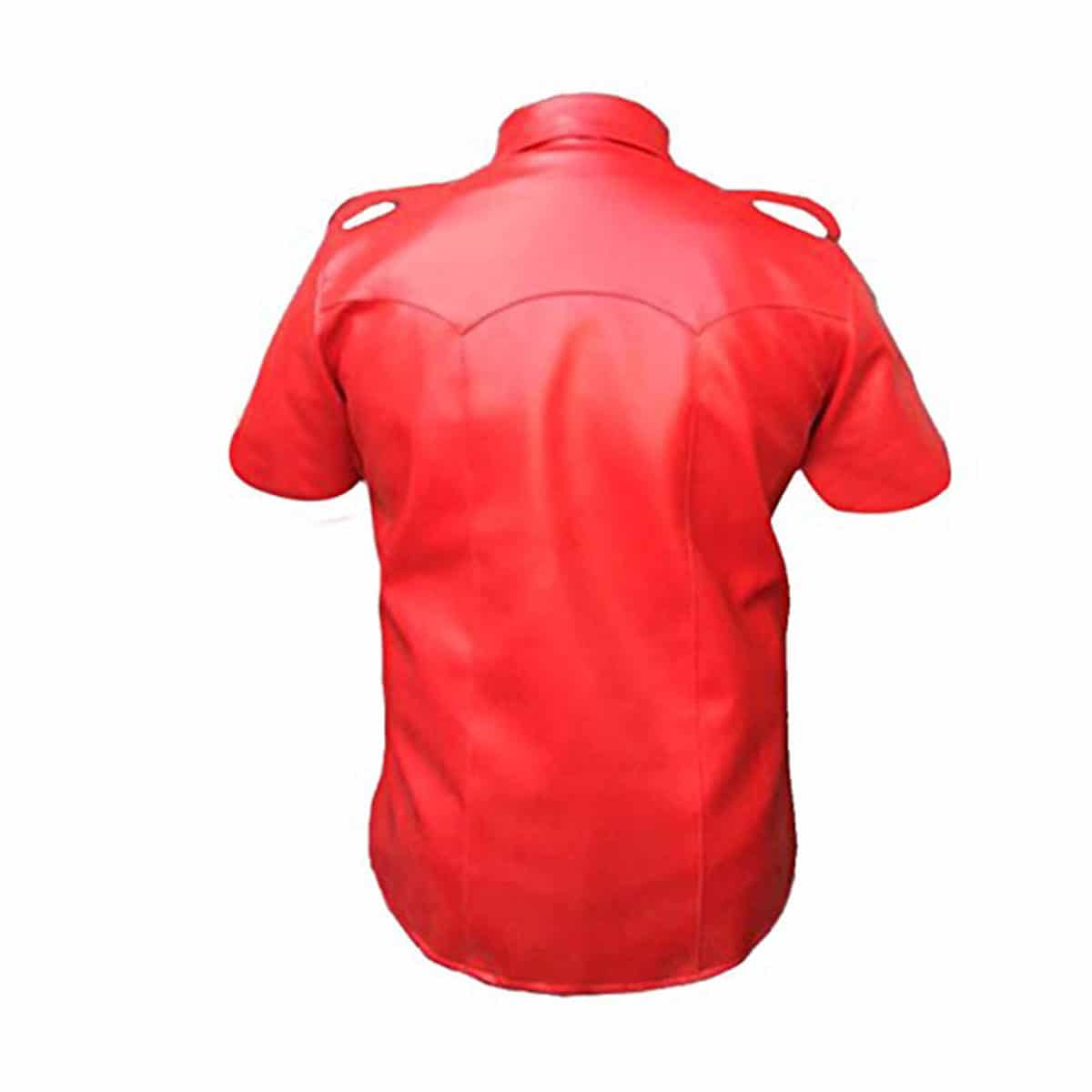 Mens Cow or Sheep Red Leather Police Uniform Style Shirt - (PSHS-RED)