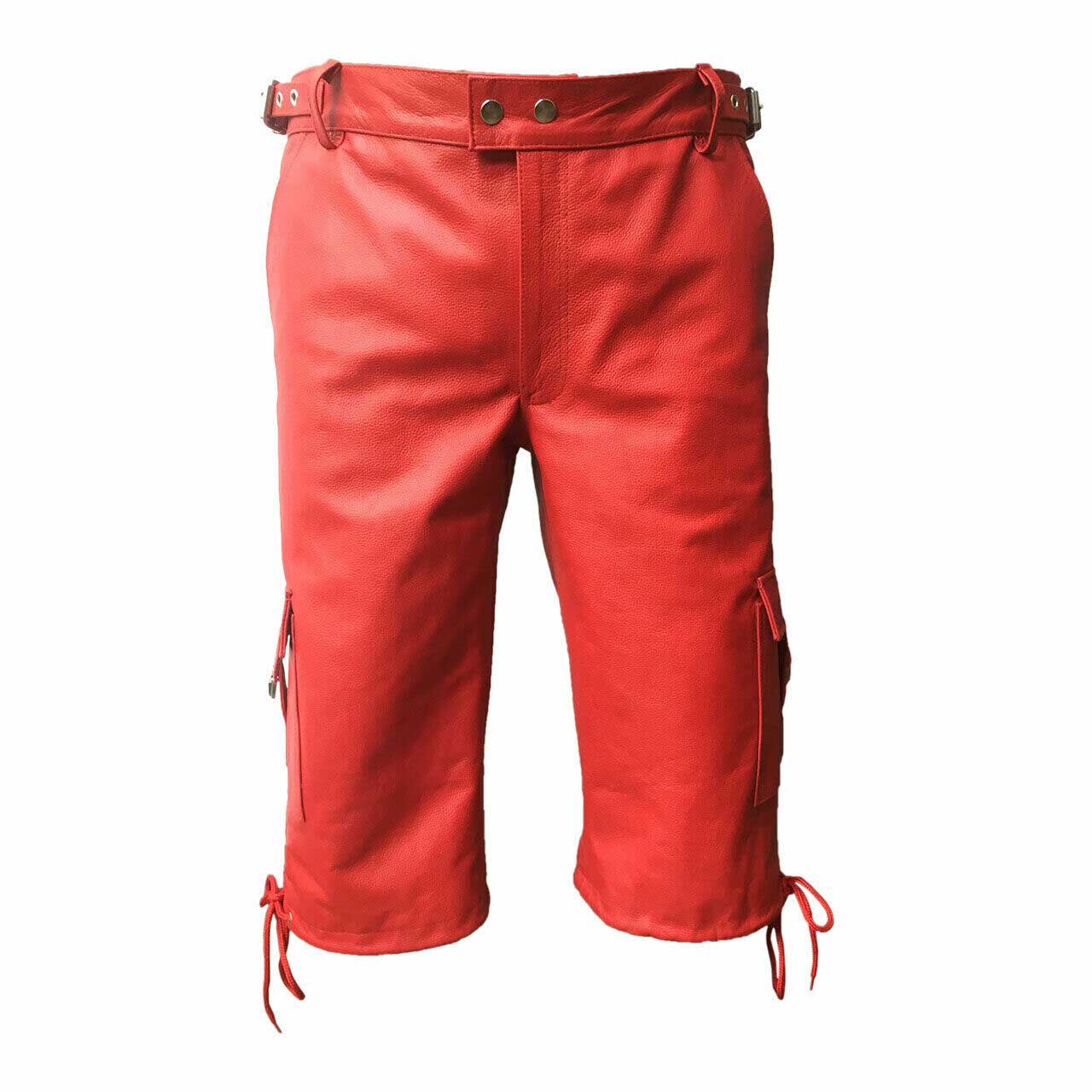 MENS COMBAT CARGO SHORTS GENUINE RED LEATHER - CARGO1 - RED