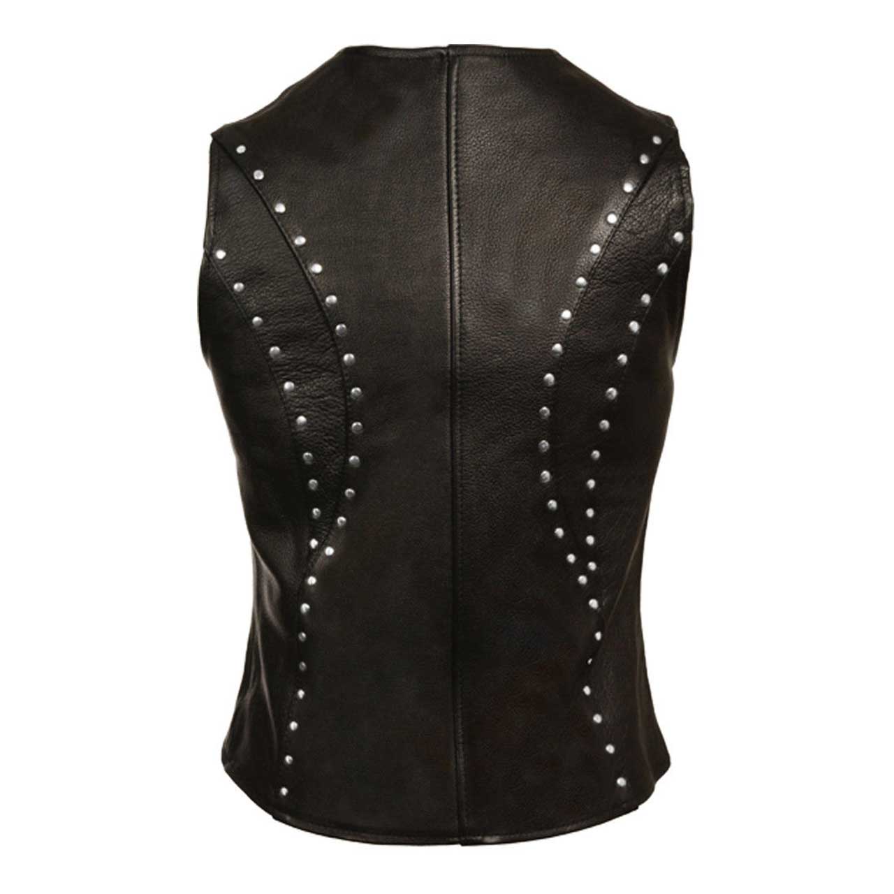 Women Black Leather Studded Vest Bikers Style Waistcoat - W5-BLK