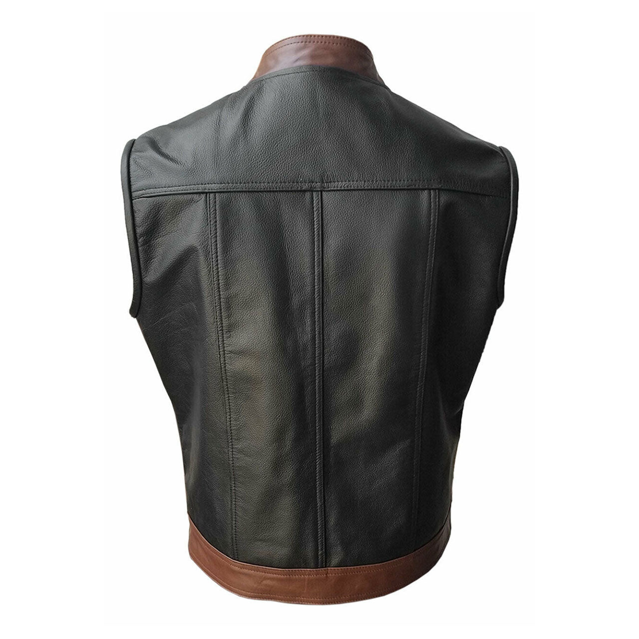 Mens Black And Brown Cow Genuine Leather Bikers Vest Waistcoat  - BR4