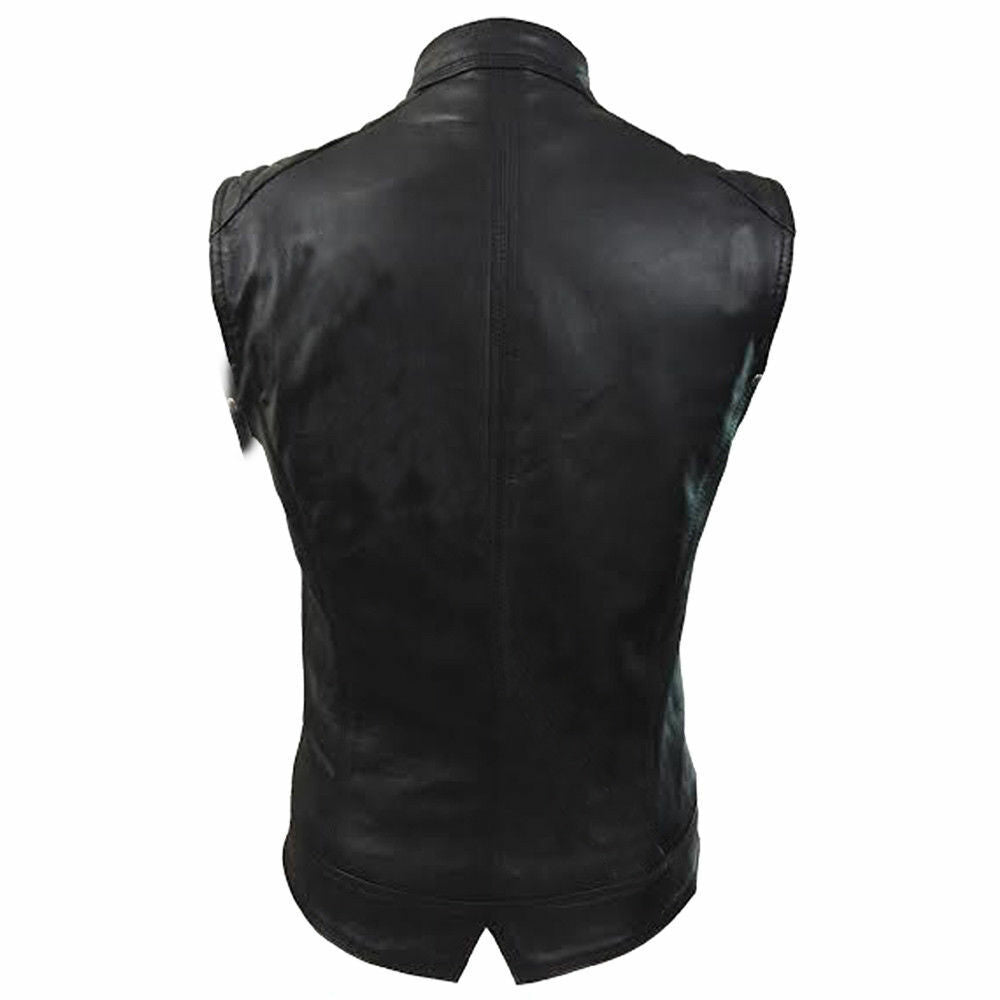 Womens Bikers Waistcoat Black Sheep Lamb Leather Vest - W11