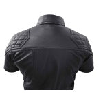 Mens Black Leather Police Uniform Style Shirt Quilted Shoulder - PSHS2