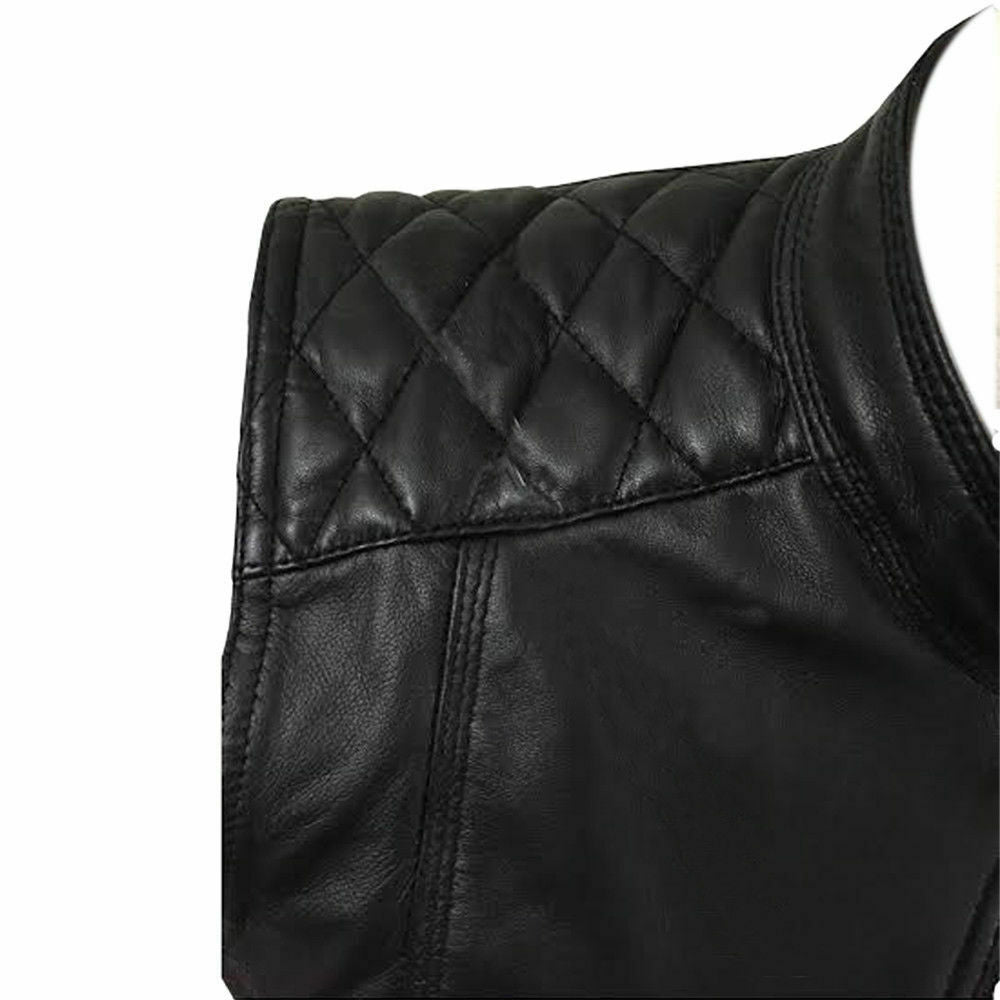 Womens Bikers Waistcoat Black Sheep Lamb Leather Vest - W11