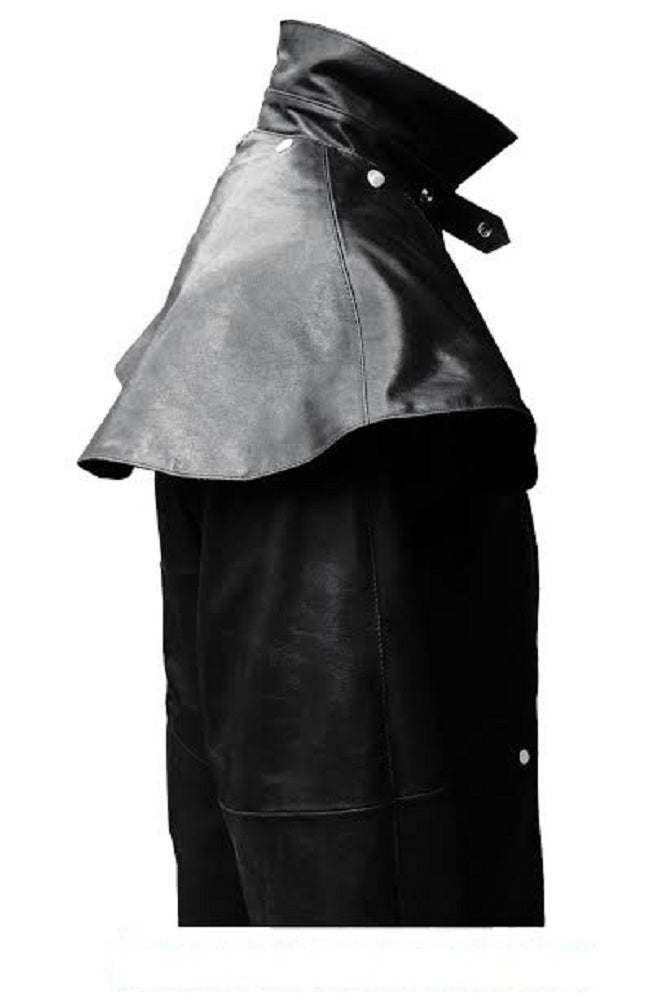 MENS RIDING HUNTING TRENCH COAT BLACKLEATHER DUSTER STEAMPUNK (T7-BLK)