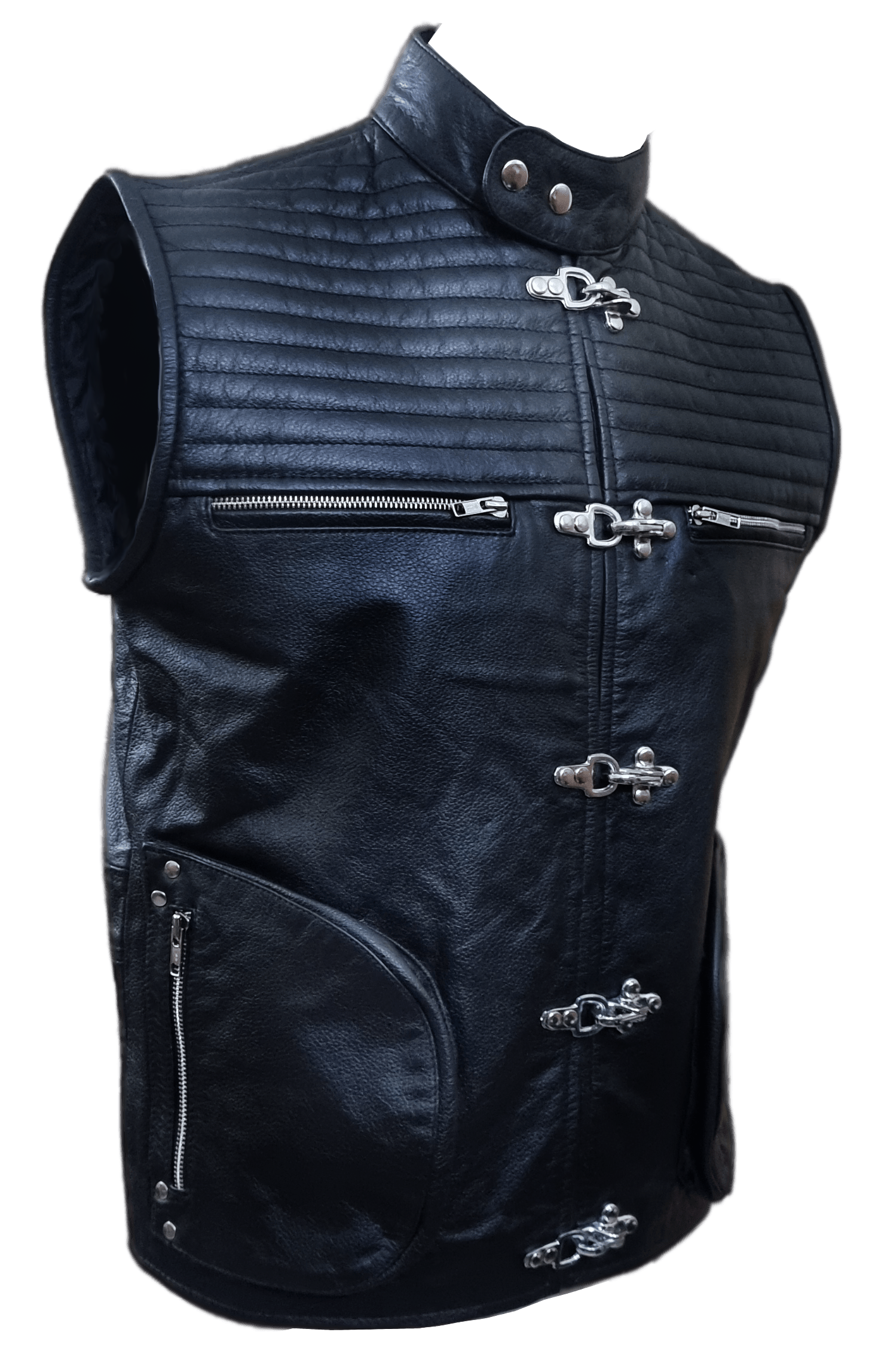 Mens Motorbike Biker Style Quilted Waistcoat Vest Genuine Cow Leather Vest (B32)