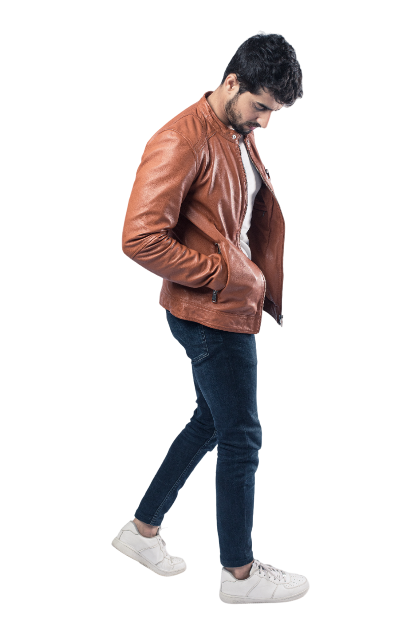Mens Fashion Biker Jacket Brown Sheep Leather Stylish Designer Jacket - ELM27