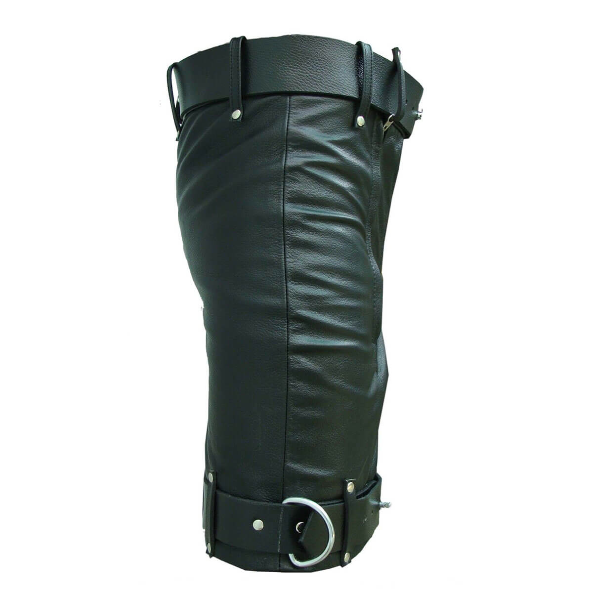 Mens Chastity Bondage Shorts Black Leather Locking REAR ZIP - CS1- BLK