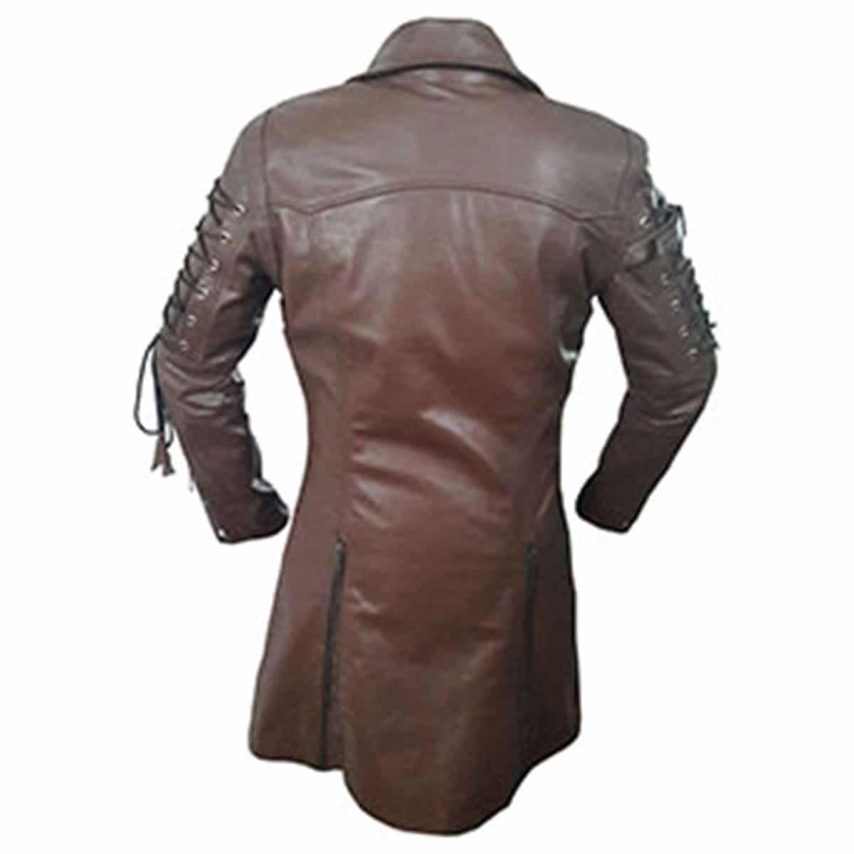 Mens Brown Leather Goth Matrix Trench Coat Steampunk Gothic - T18-BRW
