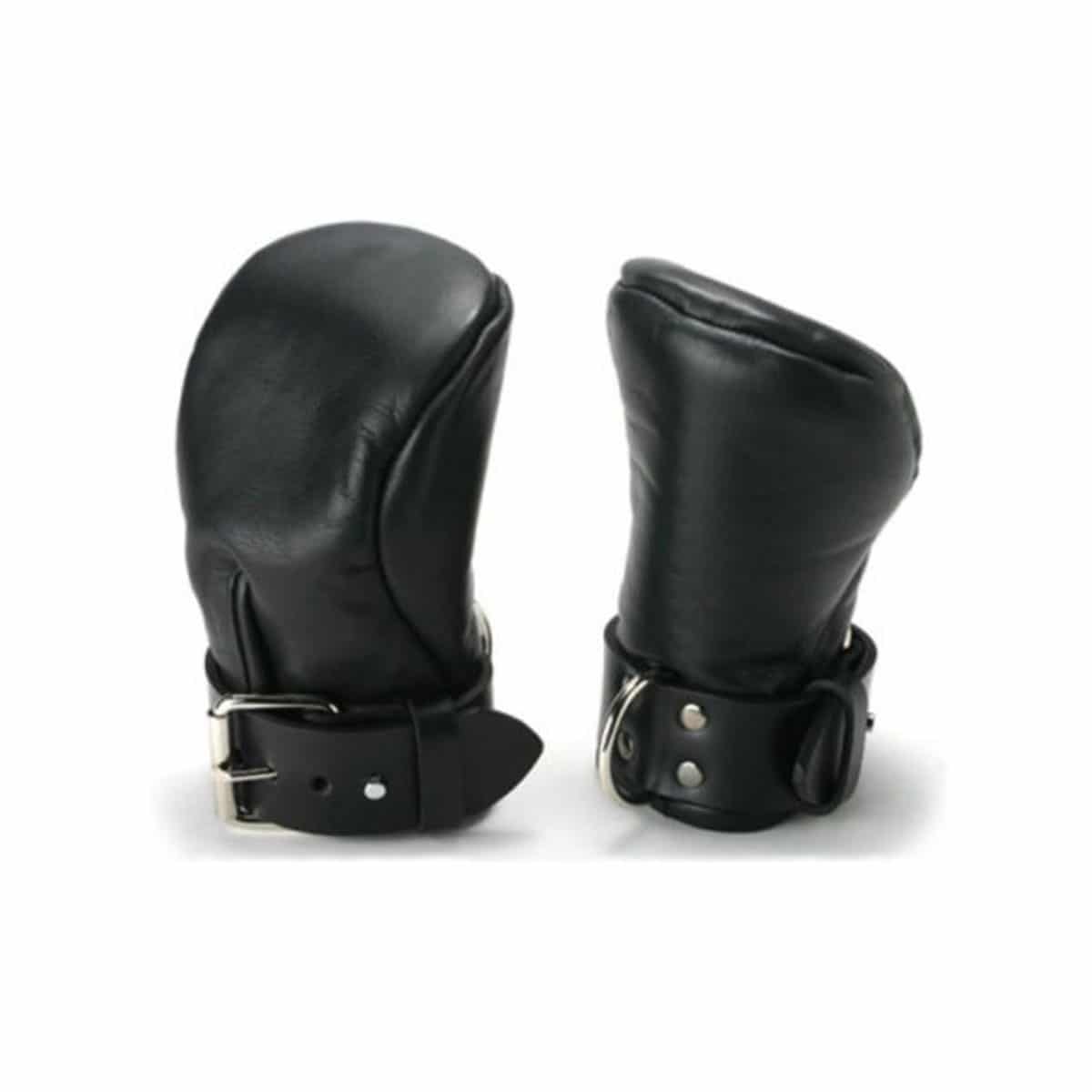 Unisex Black Leather Padded Mitts - Mitts3