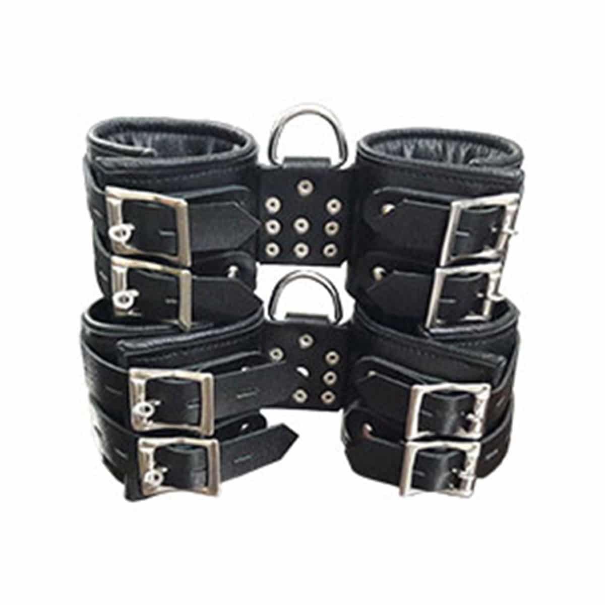 Mens Black Leather Bondage Cuffs for Ankle & Wrist Suspension - CUFF4