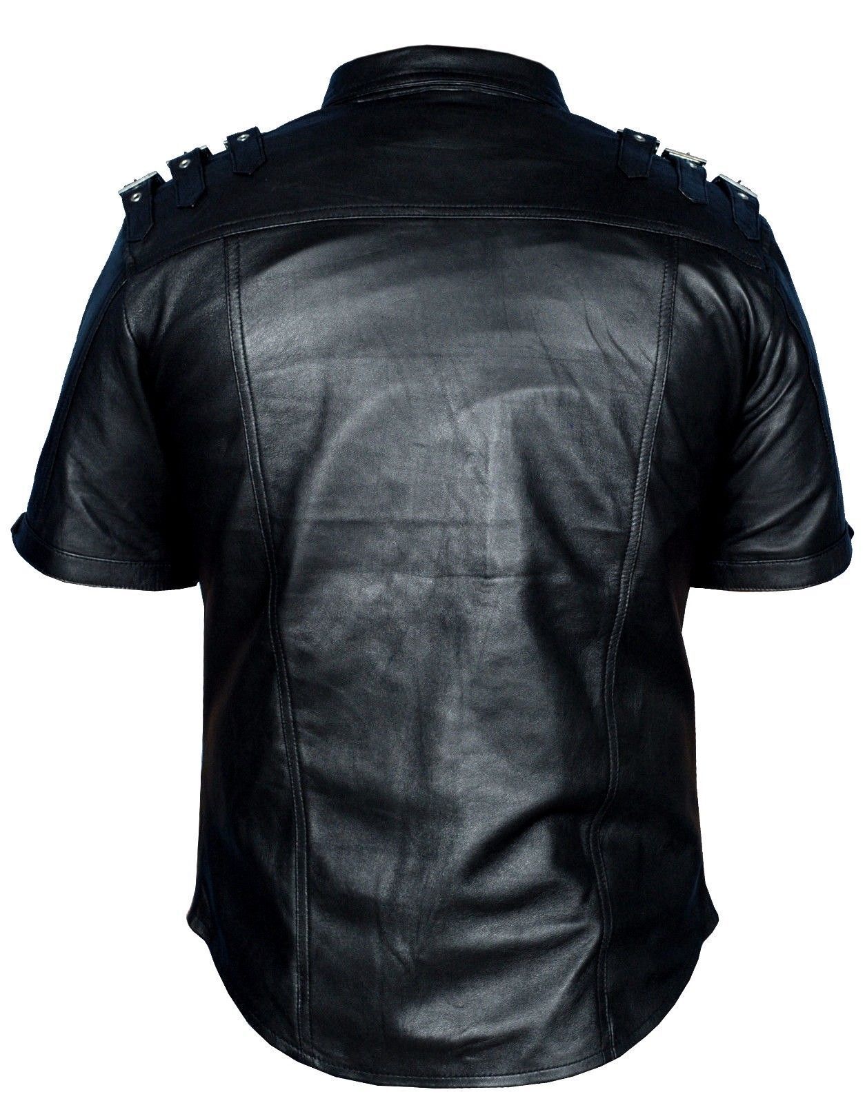 Mens Police Uniform Style Shirt Genuine Lambskin Soft Leather Shirt Hot BLUF GAY - PSHS-G-BLK