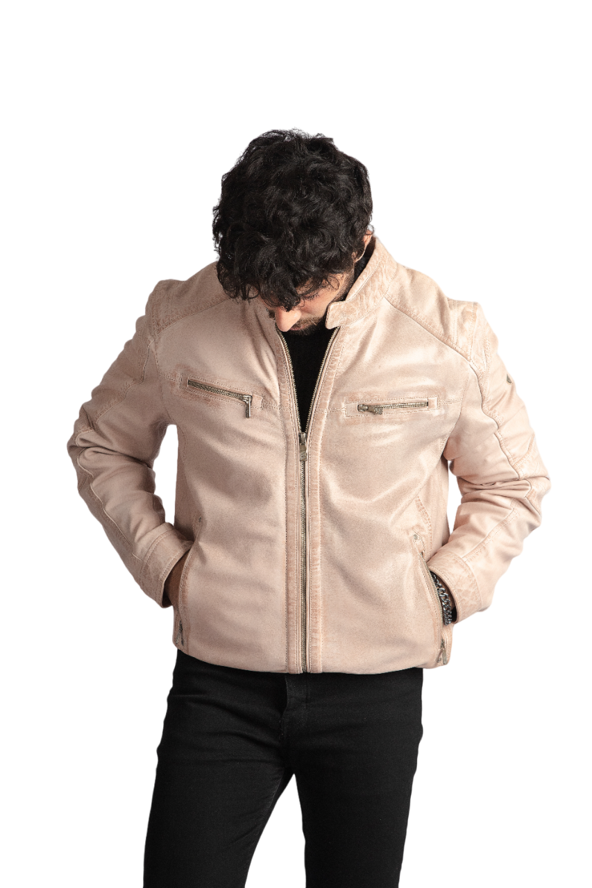 Mens Sheep Leather Jacket Blush Motorcycle Style Racer Jacket – ELM17