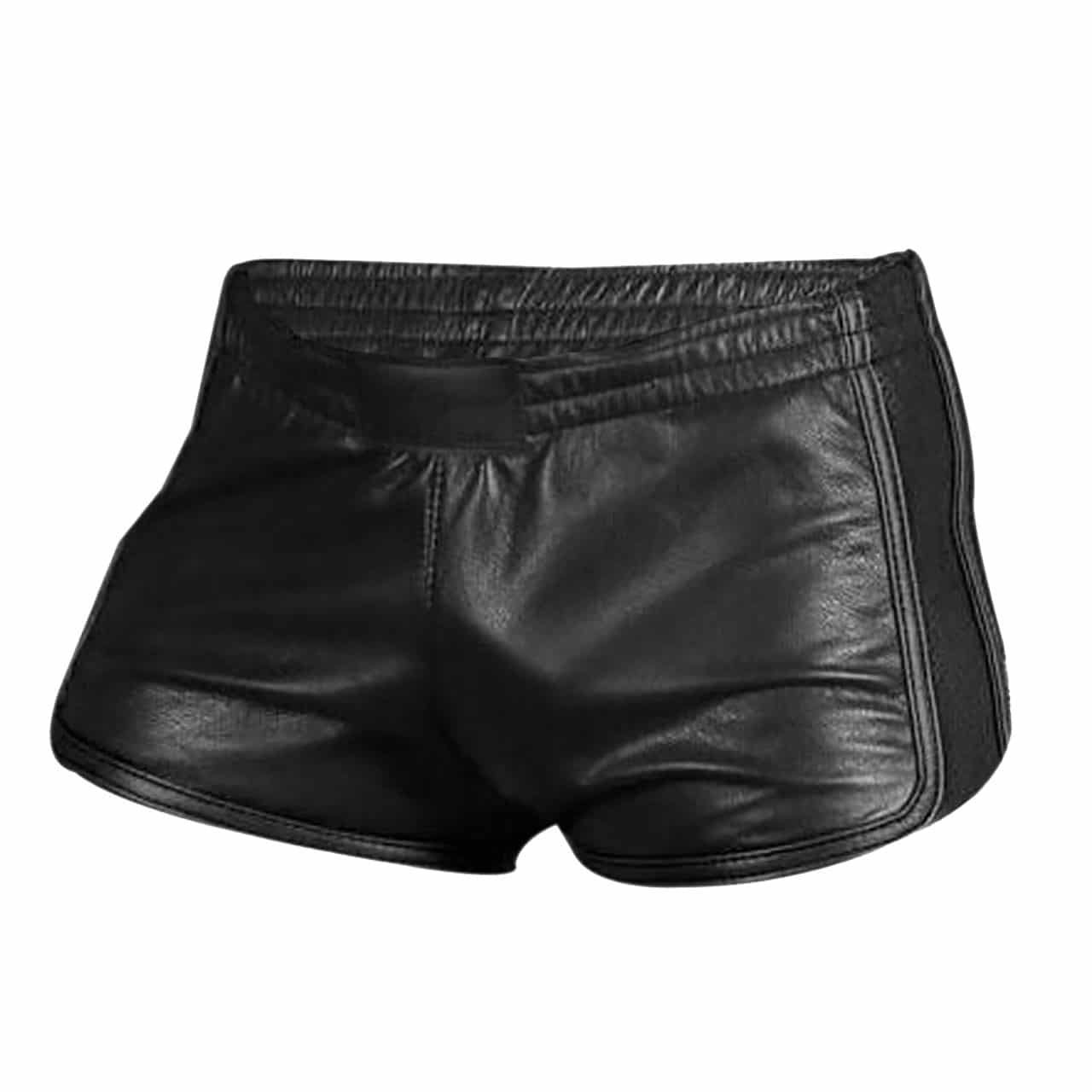 Mens Gym Boxer Sports Shorts Black Soft Sheep Lamb Leather - SHORTS6-BLK