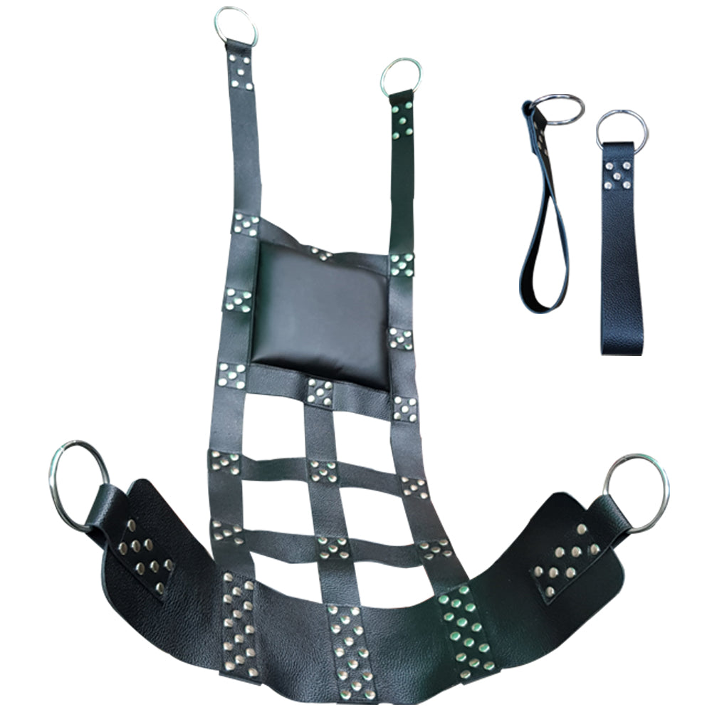 Adult Sex Heavy Duty Leather Sling with Stirrups Mountable Suspendable Swing - SW1-BLK