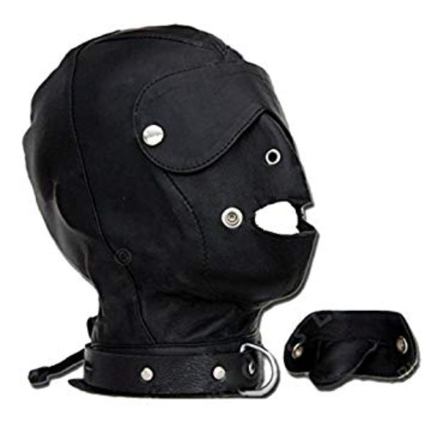 Unisex Leather Mask with Removable Blindfold and Mouth Gag -  HD4