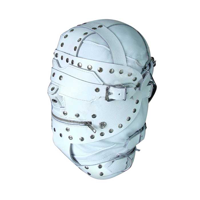Unisex Leather Bondage Hood with Blindfold & Locking Mouth Zip - BH1