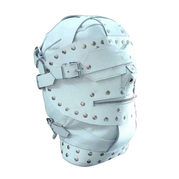 Unisex Leather Bondage Hood with Blindfold & Locking Mouth Zip - BH1