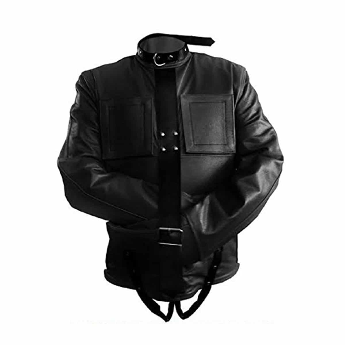 Mens Black Leather Bondage Straitjacket - SJ-BLK