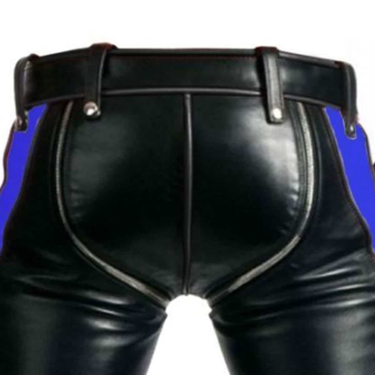 Black with Blue Stripes Leather Heavy Duty Bondage Pants Jeans - R2-BLU-BLK